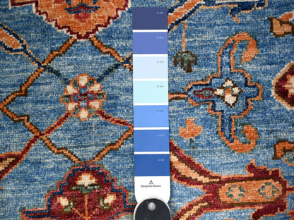 Blue 3'7" x 21'8" Oushak And Peshawar Hand knotted Wool Rug - Sku: O088253