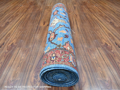 Blue 3'7" x 21'8" Oushak And Peshawar Hand knotted Wool Rug - Sku: O088253