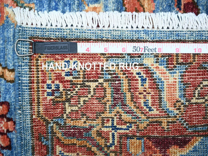 Blue 3'7" x 21'8" Oushak And Peshawar Hand knotted Wool Rug - Sku: O088253