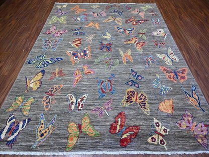 Peshawar Modern / Contemporary hand-knotted wool rug in Gray, 7'8" x 9'7" — SKU O088278 (view 2)