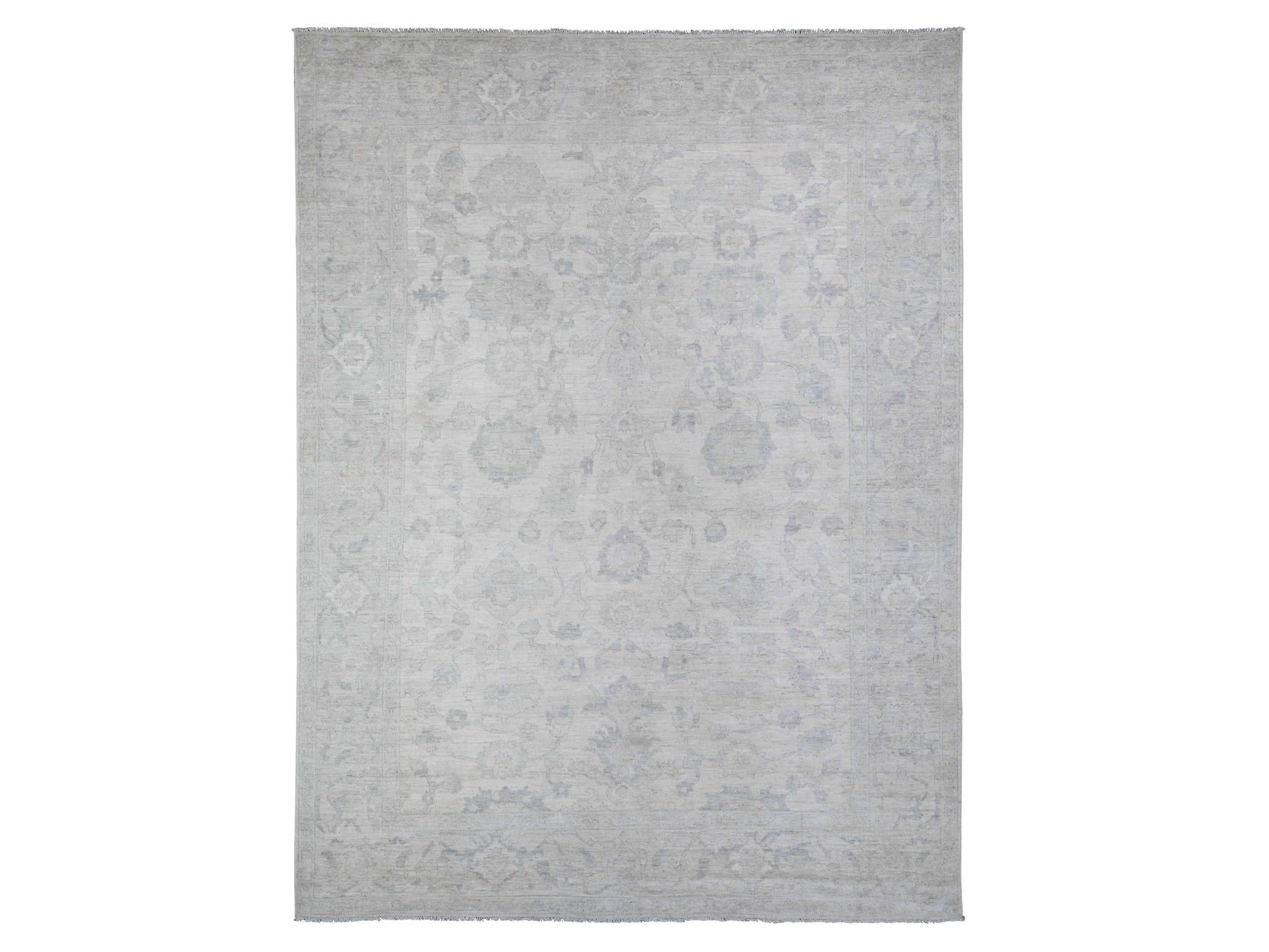 Peshawar Oushak hand-knotted wool rug in Ivory & Gray, 8'8" x 11'5" — SKU O088297