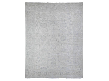 Peshawar Oushak hand-knotted wool rug in Ivory & Gray, 8'8" x 11'5" — SKU O088297