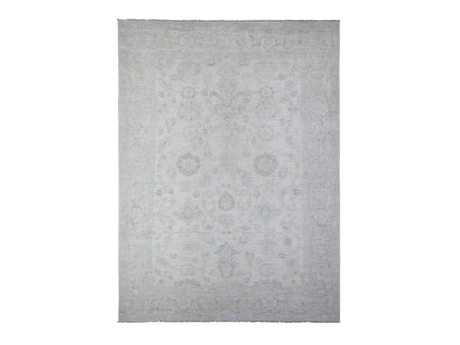 Peshawar Oushak hand-knotted wool rug in Ivory & Gray, 8'8" x 11'7" — SKU O088299