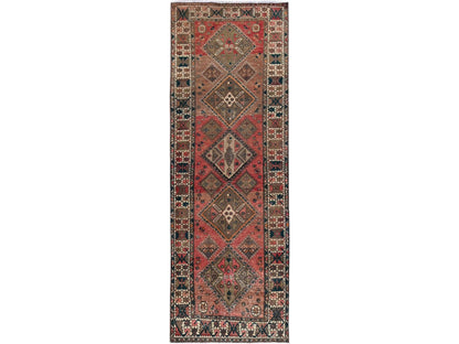 Vintage hand-knotted wool runner in Red & Ivory, 3'5" x 10'3" — SKU O0882