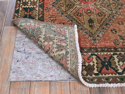 Vintage hand-knotted wool runner in Red & Ivory, 3'5" x 10'3" — SKU O0882 (view 3)