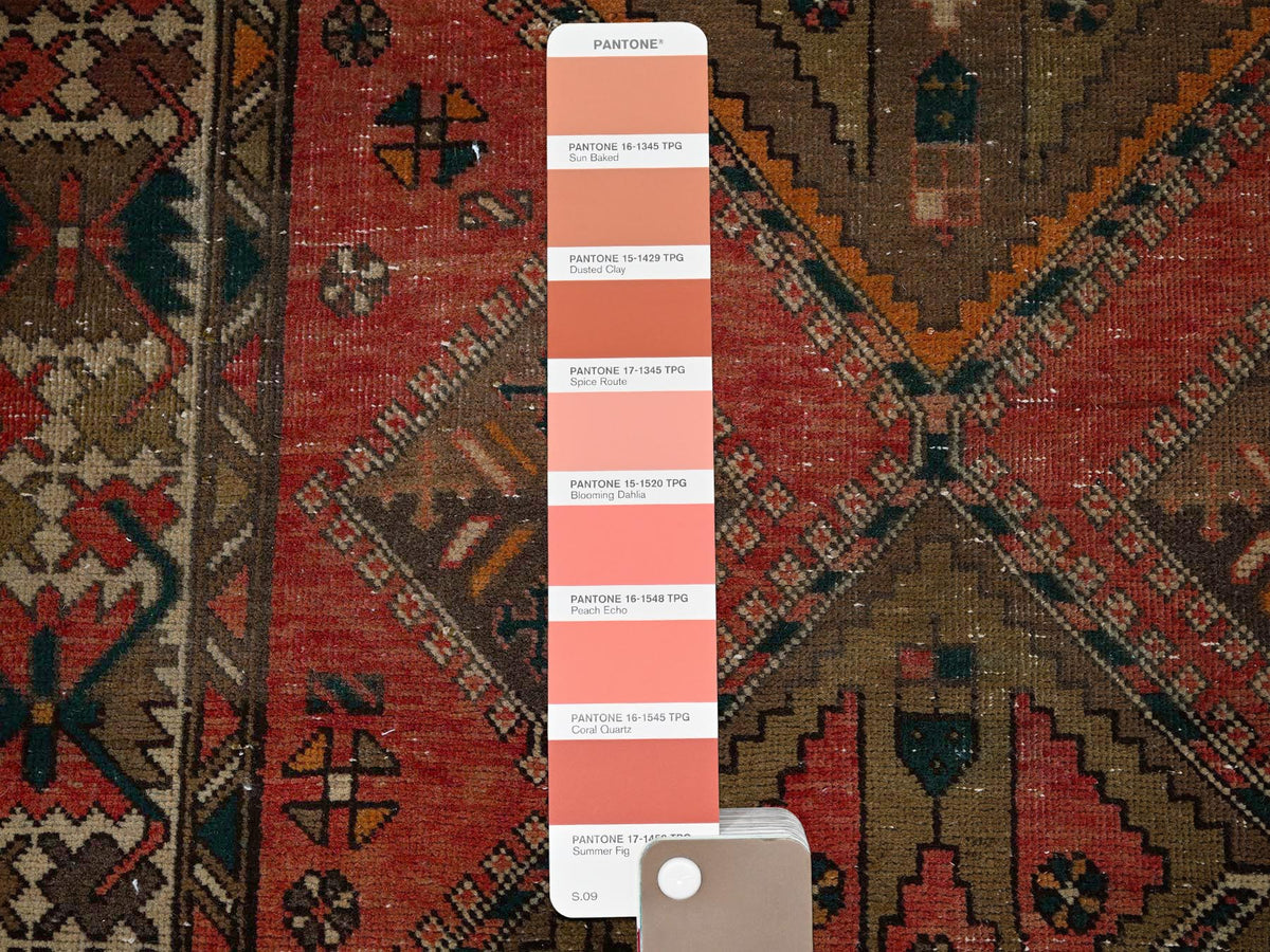 Vintage hand-knotted wool runner in Red & Ivory, 3'5" x 10'3" — SKU O0882 (view 4)