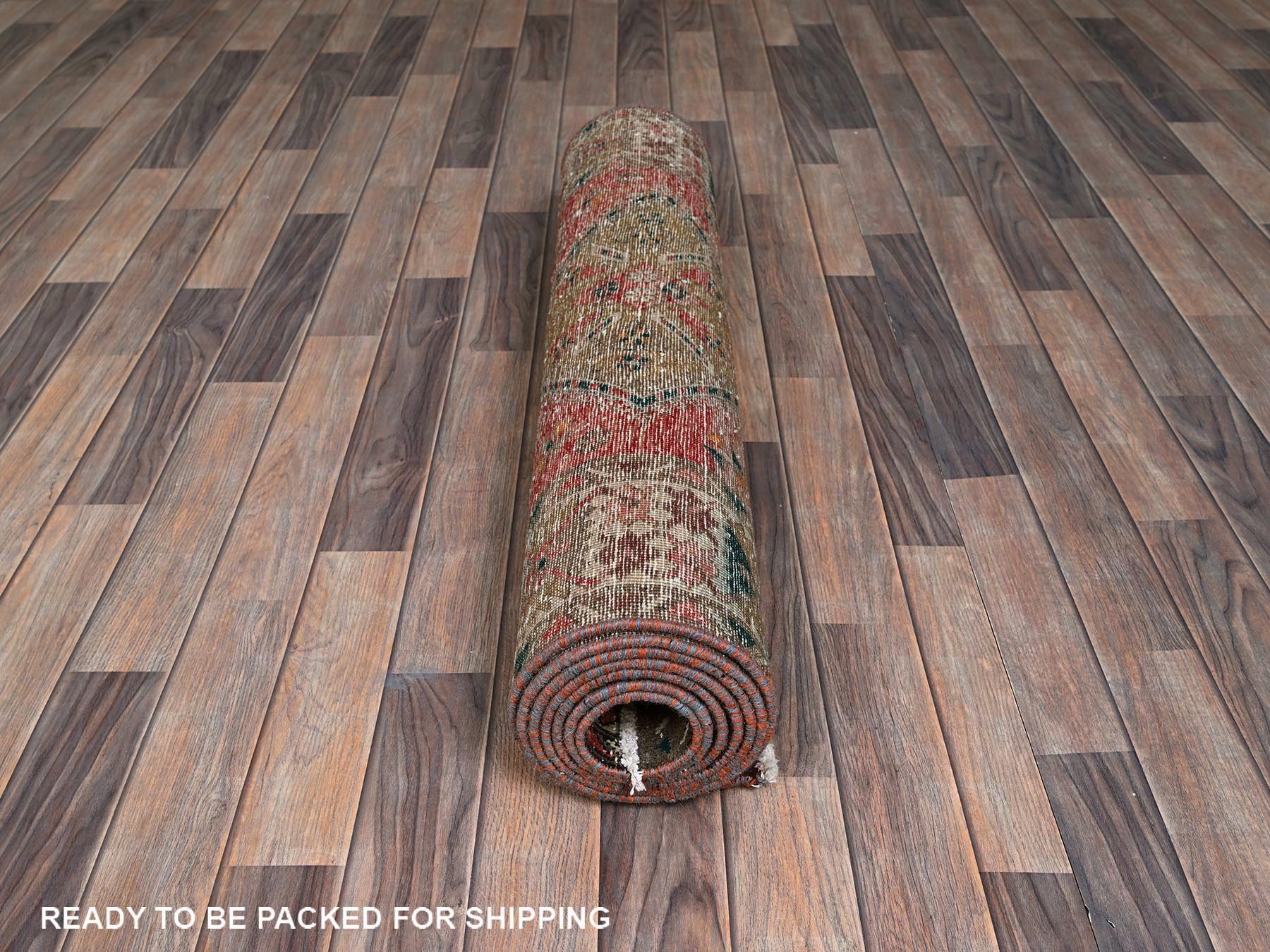 Vintage hand-knotted wool runner in Red & Ivory, 3'5" x 10'3" — SKU O0882 (view 5)