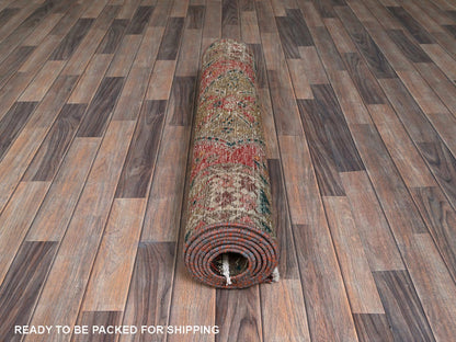 Vintage hand-knotted wool runner in Red & Ivory, 3'5" x 10'3" — SKU O0882 (view 5)