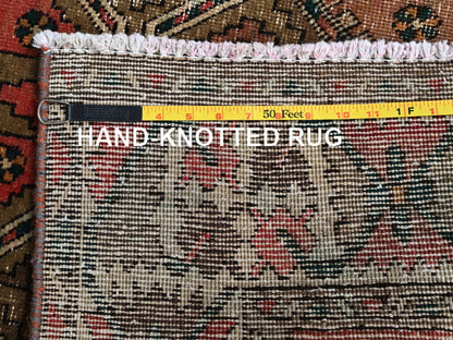 Vintage hand-knotted wool runner in Red & Ivory, 3'5" x 10'3" — SKU O0882 (view 7)