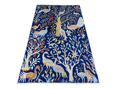 Blue 3'9" x 6'1" Oushak And Peshawar Hand knotted Wool Rug - Sku: O088320