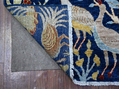 Blue 3'9" x 6'1" Oushak And Peshawar Hand knotted Wool Rug - Sku: O088320