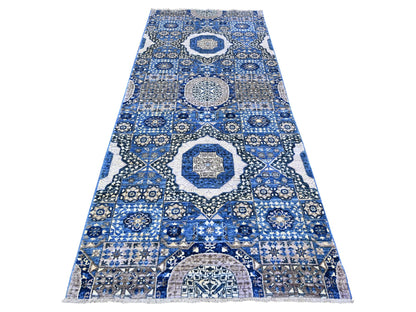 Blue 4'0" x 9'10" Mamluk Hand knotted Wool Rug - Sku: O088329