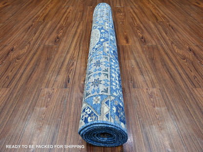 Blue 4'0" x 9'10" Mamluk Hand knotted Wool Rug - Sku: O088329