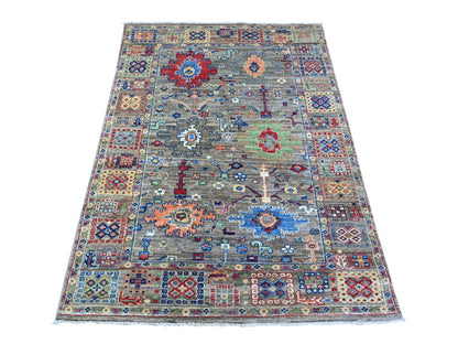 Mahal Oushak hand-knotted wool rug in Gray, 4'1" x 5'7" — SKU O088331
