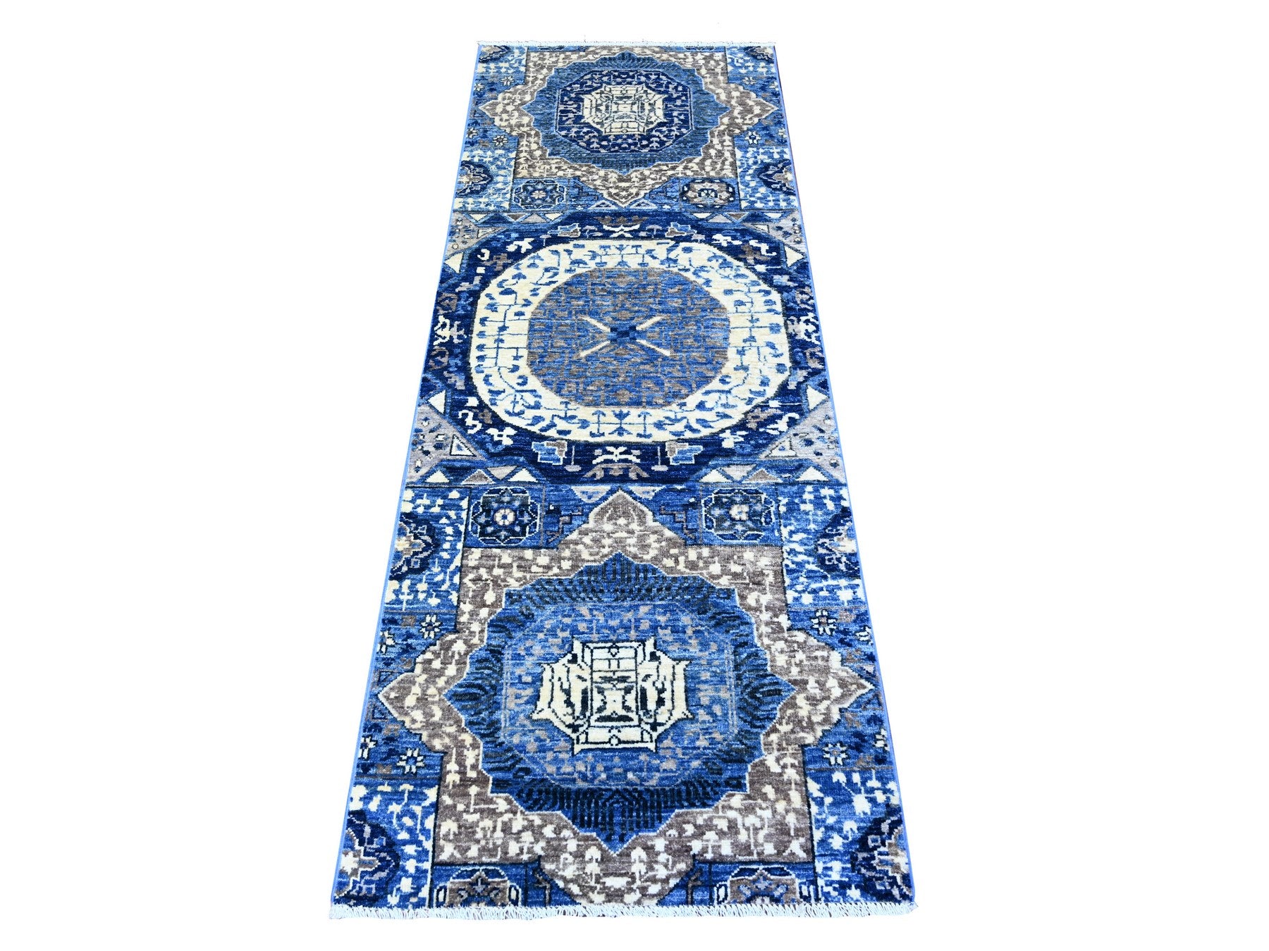 Blue 2'6" x 6'8" Traditional Hand knotted Wool Rug - Sku: O088334