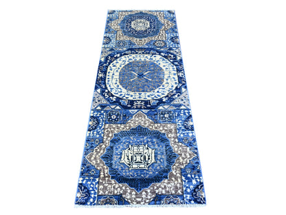 Blue 2'6" x 6'8" Mamluk Hand knotted Wool Rug - Sku: O088334