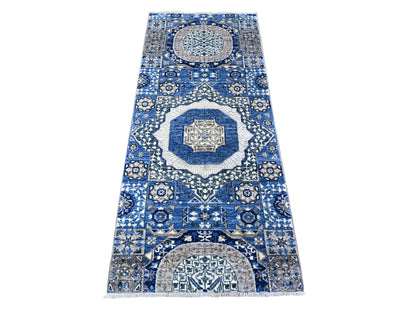 Blue 2'6" x 5'11" Mamluk Hand knotted Wool Rug - Sku: O088339