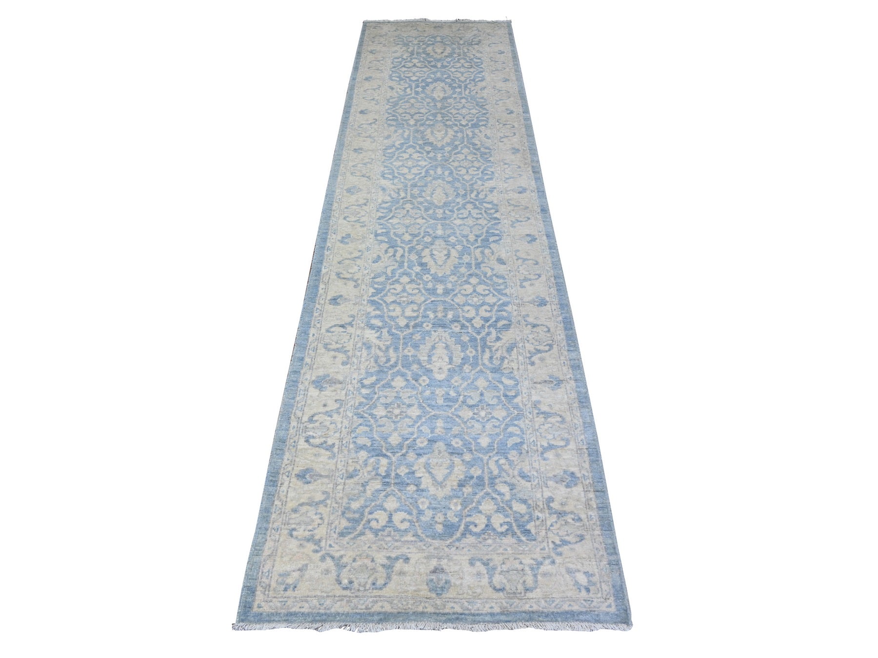 Blue 2'8" x 10'4" Oushak / Peshawar Hand knotted Wool Rug - Sku: O088354