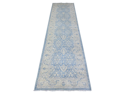 Blue 2'8" x 10'4" Oushak And Peshawar Hand knotted Wool Rug - Sku: O088354