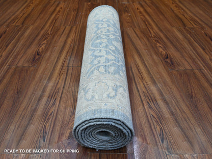 Blue 2'8" x 10'4" Oushak And Peshawar Hand knotted Wool Rug - Sku: O088354