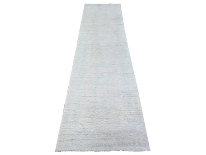 Grey 2'6" x 9'7" Oushak And Peshawar Hand knotted Wool Rug - Sku: O088357
