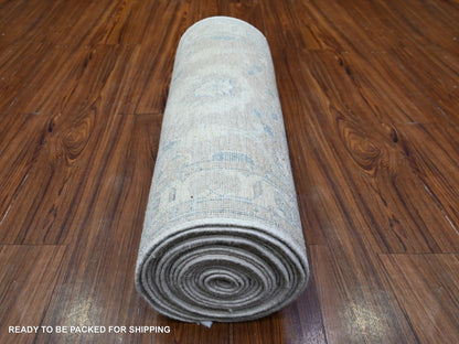 Beige 2'5" x 23'8" Oushak And Peshawar Hand knotted Wool Rug - Sku: O088359