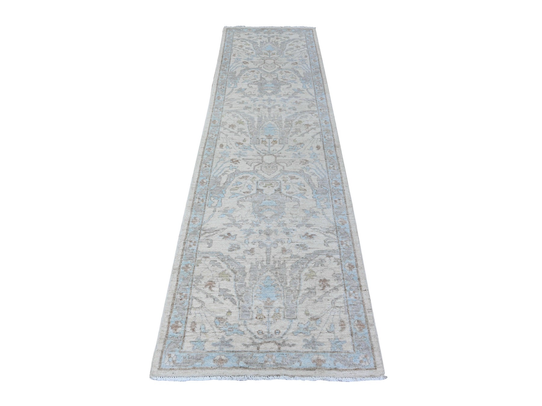Ivory 2'8" x 9'6" Oushak / Peshawar Hand knotted Wool Rug - Sku: O088360