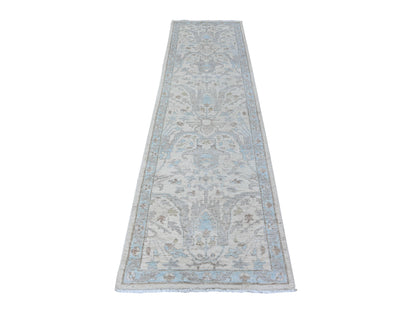 Peshawar Oushak hand-knotted wool runner in Ivory & Blue, 2'8" x 9'6" — SKU O088360