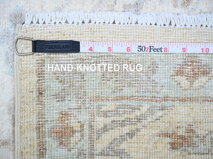 Peshawar Oushak hand-knotted wool runner in Ivory & Blue, 2'8" x 9'6" — SKU O088360 (view 6)