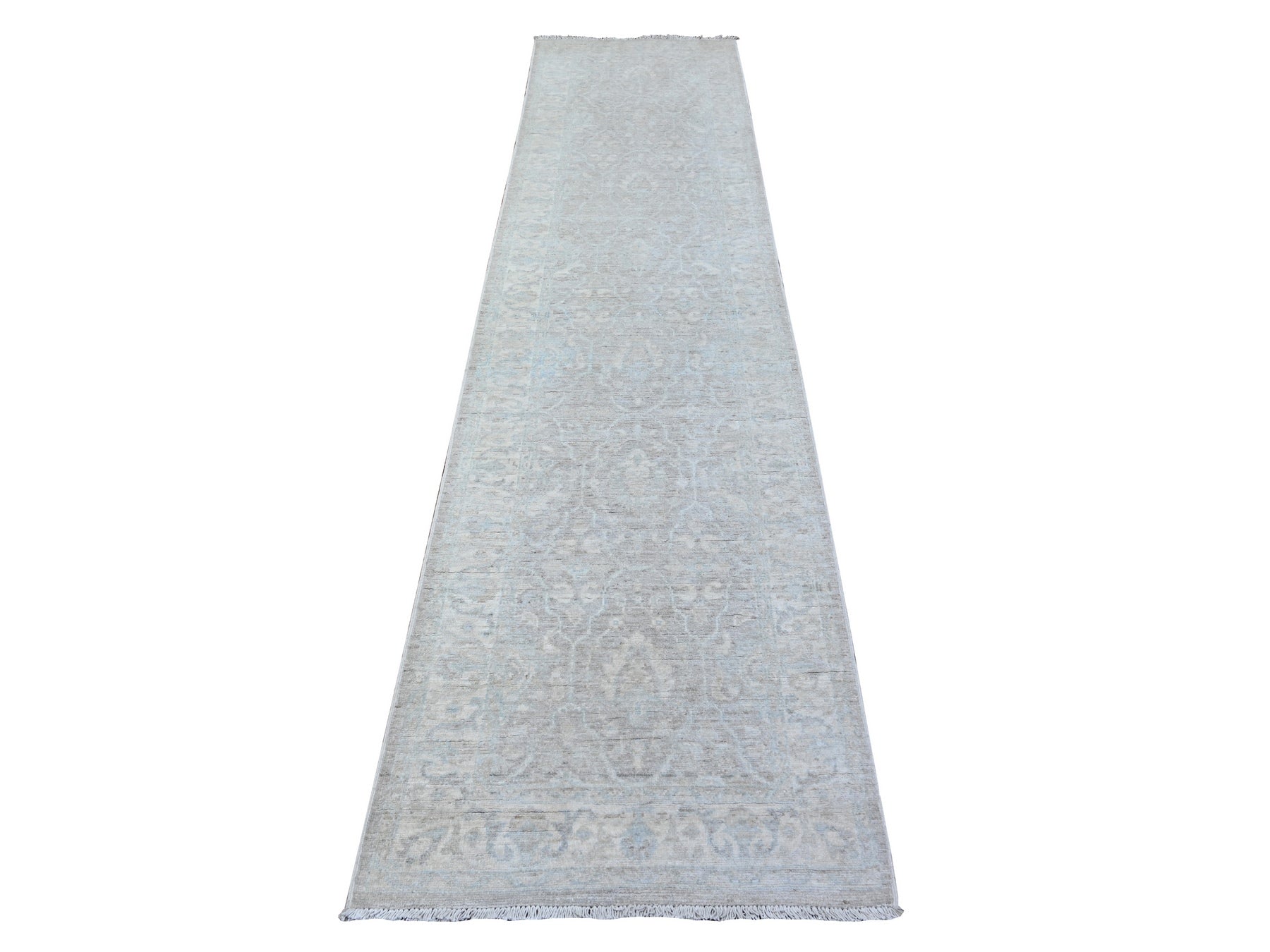 Gray 2'6" x 10'3" Oushak / Peshawar Hand knotted Wool Rug - Sku: O088361