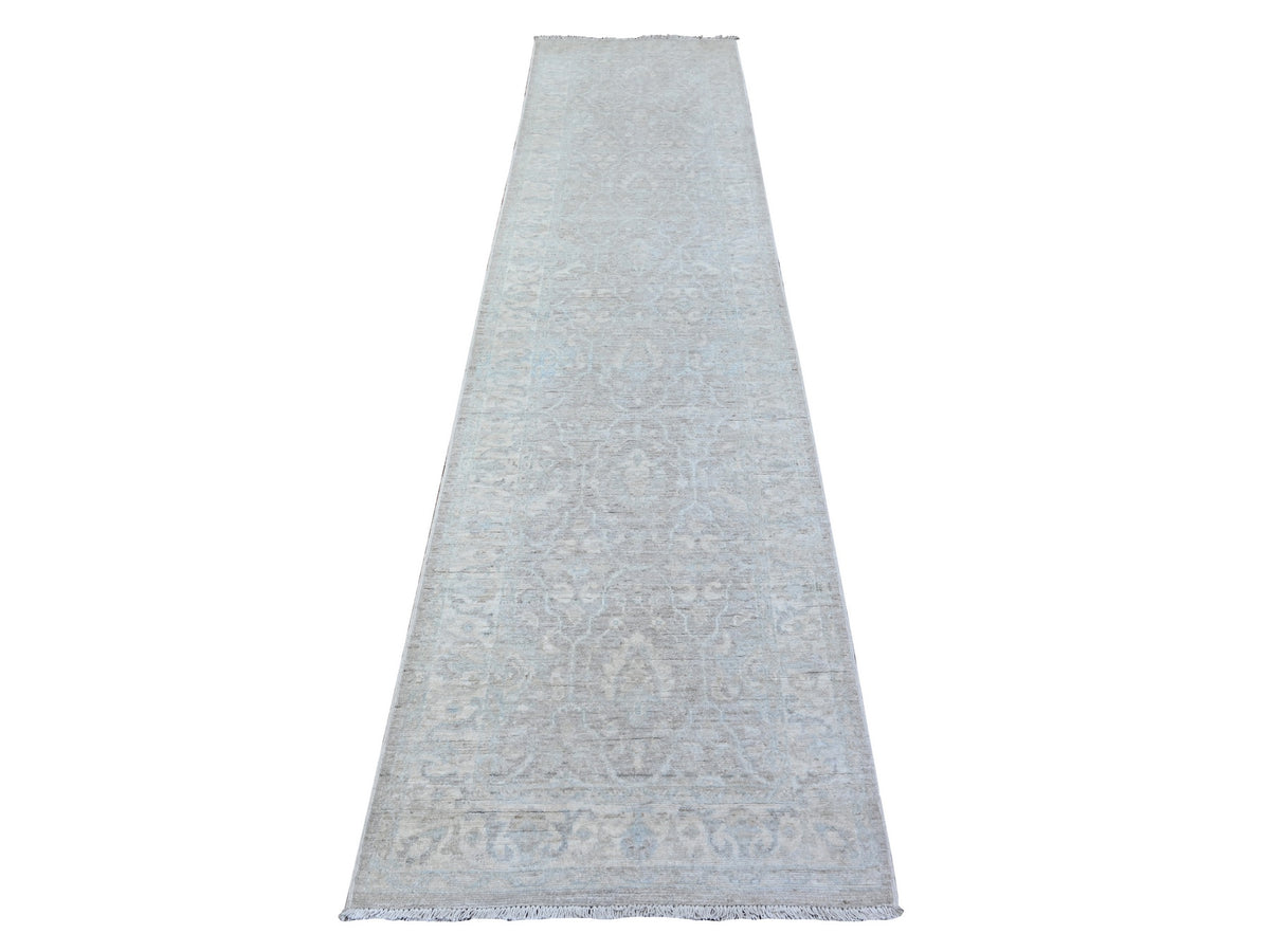 Peshawar Oushak hand-knotted wool runner in Gray, 2'6" x 10'3" — SKU O088361