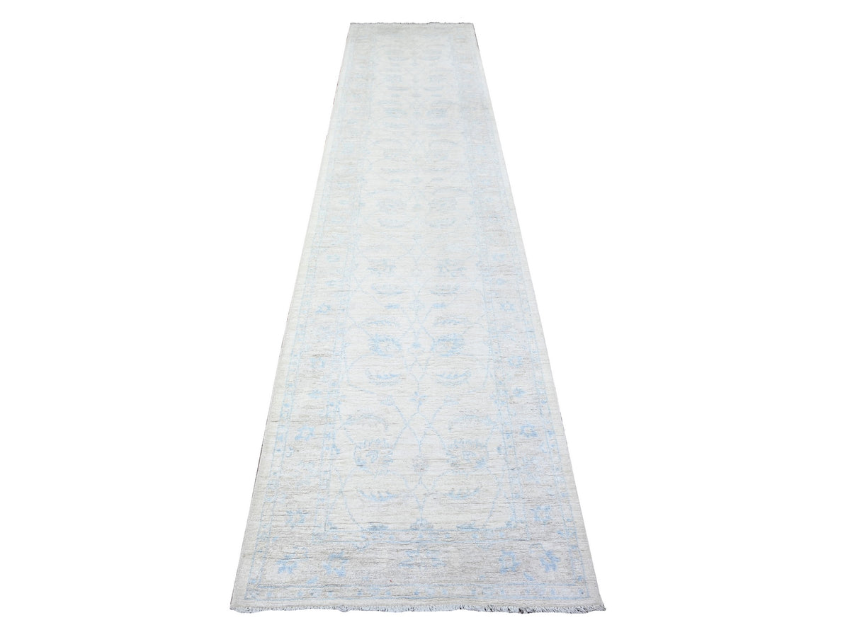 Peshawar Oushak hand-knotted wool runner in Ivory & Gray, 2'8" x 12' — SKU O088362