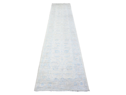 Peshawar Oushak hand-knotted wool runner in Ivory & Gray, 2'8" x 12' — SKU O088362