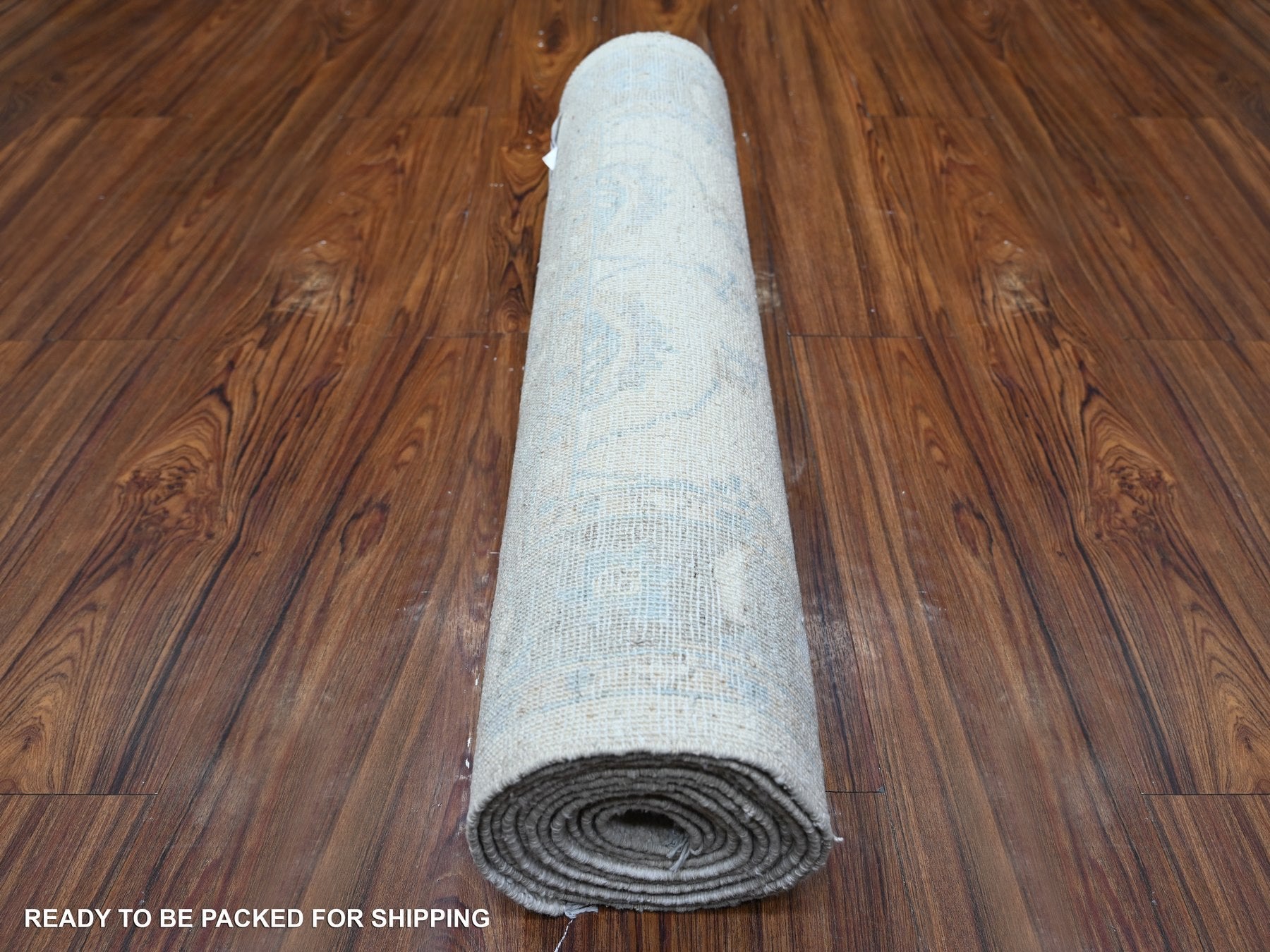 Peshawar Oushak hand-knotted wool runner in Ivory & Gray, 2'8" x 12' — SKU O088362 (view 4)