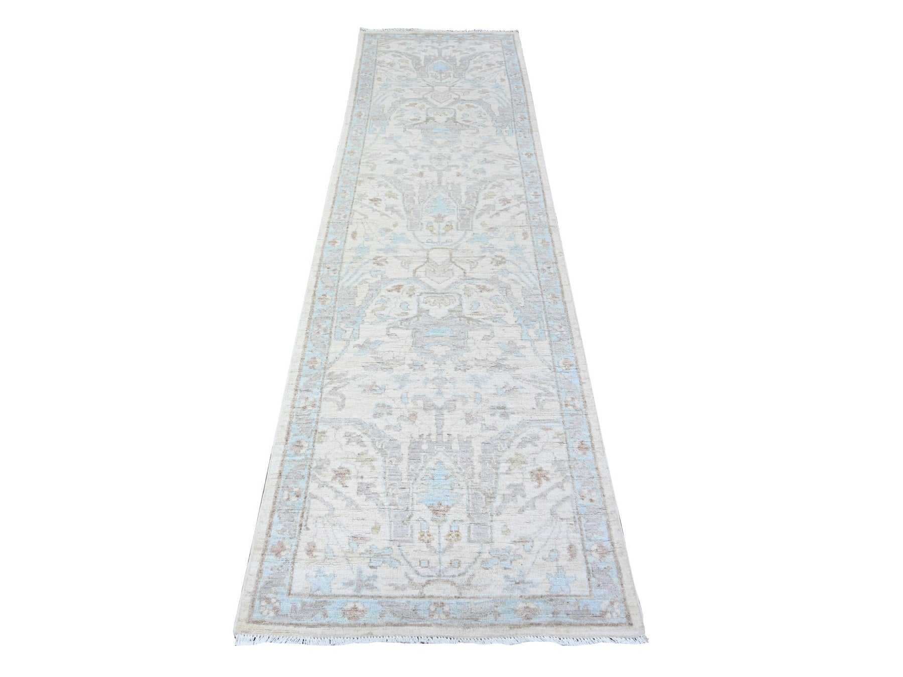 Ivory 2'8" x 9'6" Oushak / Peshawar Hand knotted Wool Rug - Sku: O088364