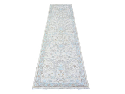 Ivory 2'8" x 9'6" Oushak And Peshawar Hand knotted Wool Rug - Sku: O088364