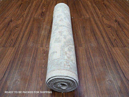 Ivory 2'8" x 9'6" Oushak And Peshawar Hand knotted Wool Rug - Sku: O088364