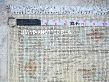 Ivory 2'8" x 9'6" Oushak And Peshawar Hand knotted Wool Rug - Sku: O088364