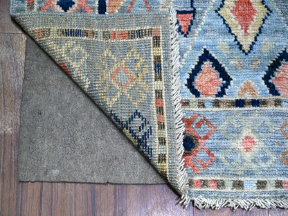 Blue 3'2" x 10'2" Tribal & Geometric Hand knotted Wool Rug - Sku: O088365