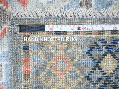 Blue 3'2" x 10'2" Tribal & Geometric Hand knotted Wool Rug - Sku: O088365