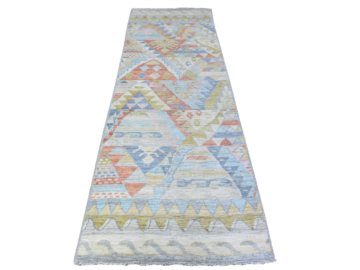 Tribal & Geometric hand-knotted wool runner in Multicolored, 3'1" x 9'5" — SKU O088369
