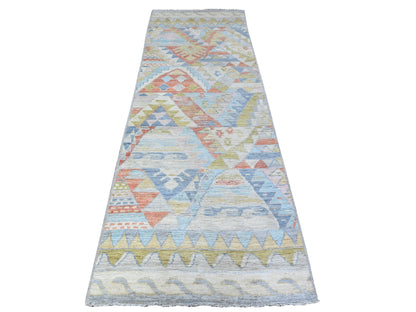 Tribal & Geometric hand-knotted wool runner in Multicolored, 3'1" x 9'5" — SKU O088369