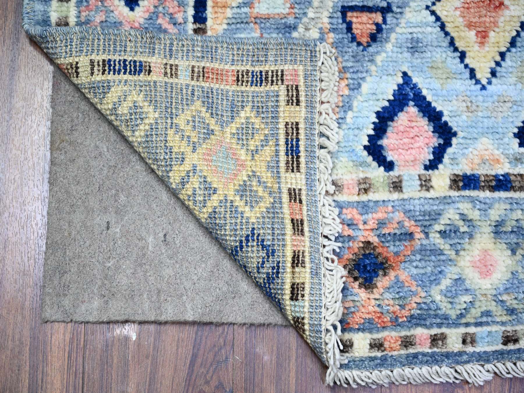 Blue 3'2" x 10'1" Tribal Hand knotted Wool Rug - Sku: O088374