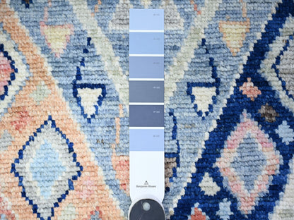 Blue 3'2" x 10'1" Tribal & Geometric Hand knotted Wool Rug - Sku: O088374