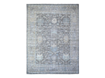 Grey 9'11" x 13'6" Oushak And Peshawar Hand knotted Wool Rug - Sku: O088385