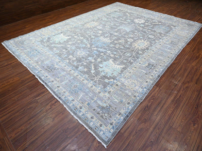 Grey 9'11" x 13'6" Oushak And Peshawar Hand knotted Wool Rug - Sku: O088385