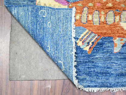 Blue 5'10" x 8'10" Modern and Contemporary Hand knotted Wool Rug - Sku: O088390