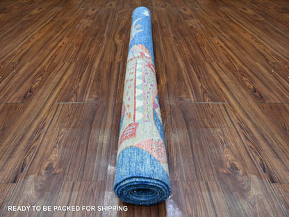 Blue 5'10" x 8'10" Modern and Contemporary Hand knotted Wool Rug - Sku: O088390