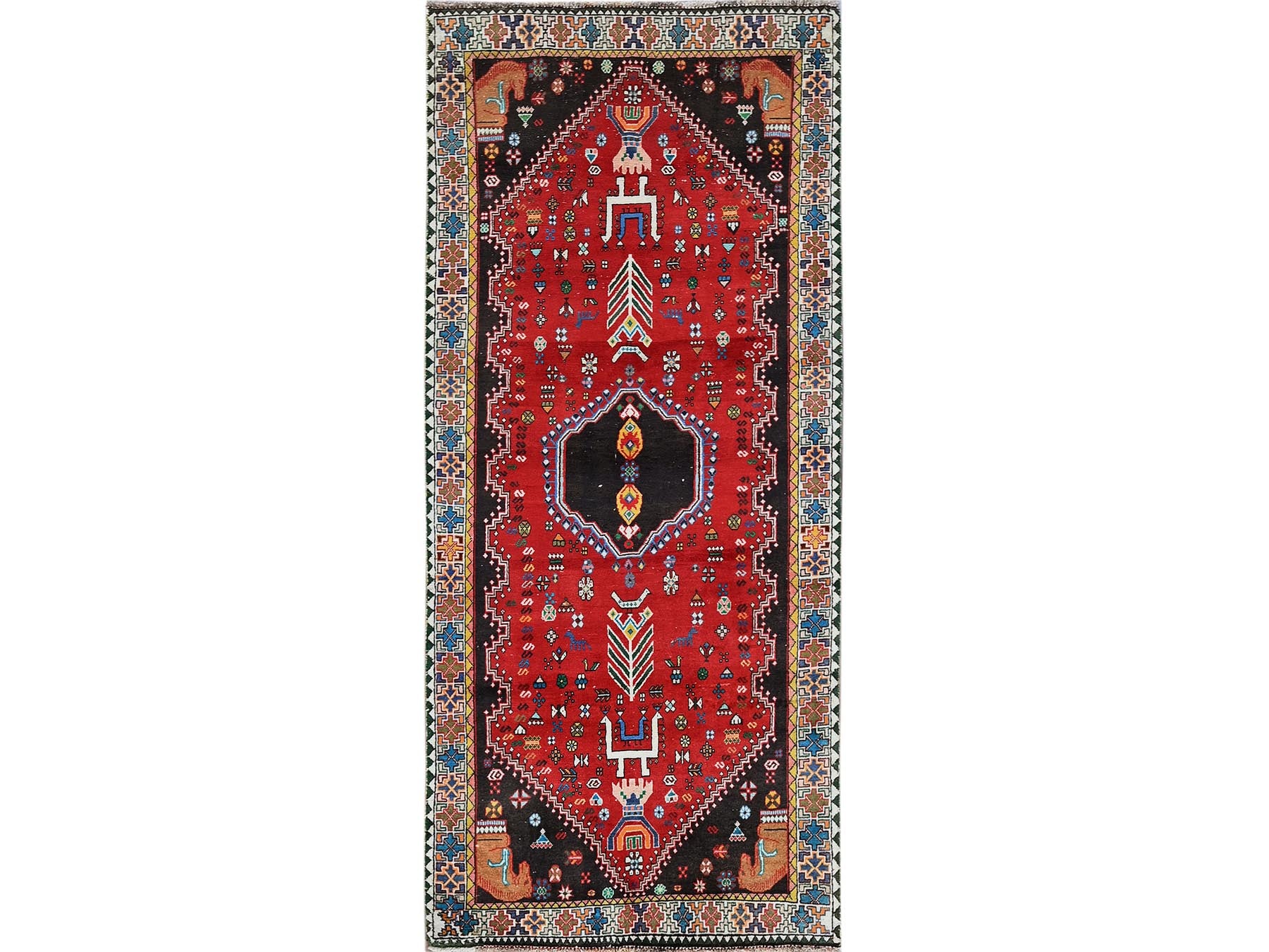 Shiraz Vintage hand-knotted wool runner in Red & Ivory, 3'5" x 8'2" — SKU O0883