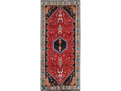 Shiraz Vintage hand-knotted wool runner in Red & Ivory, 3'5" x 8'2" — SKU O0883